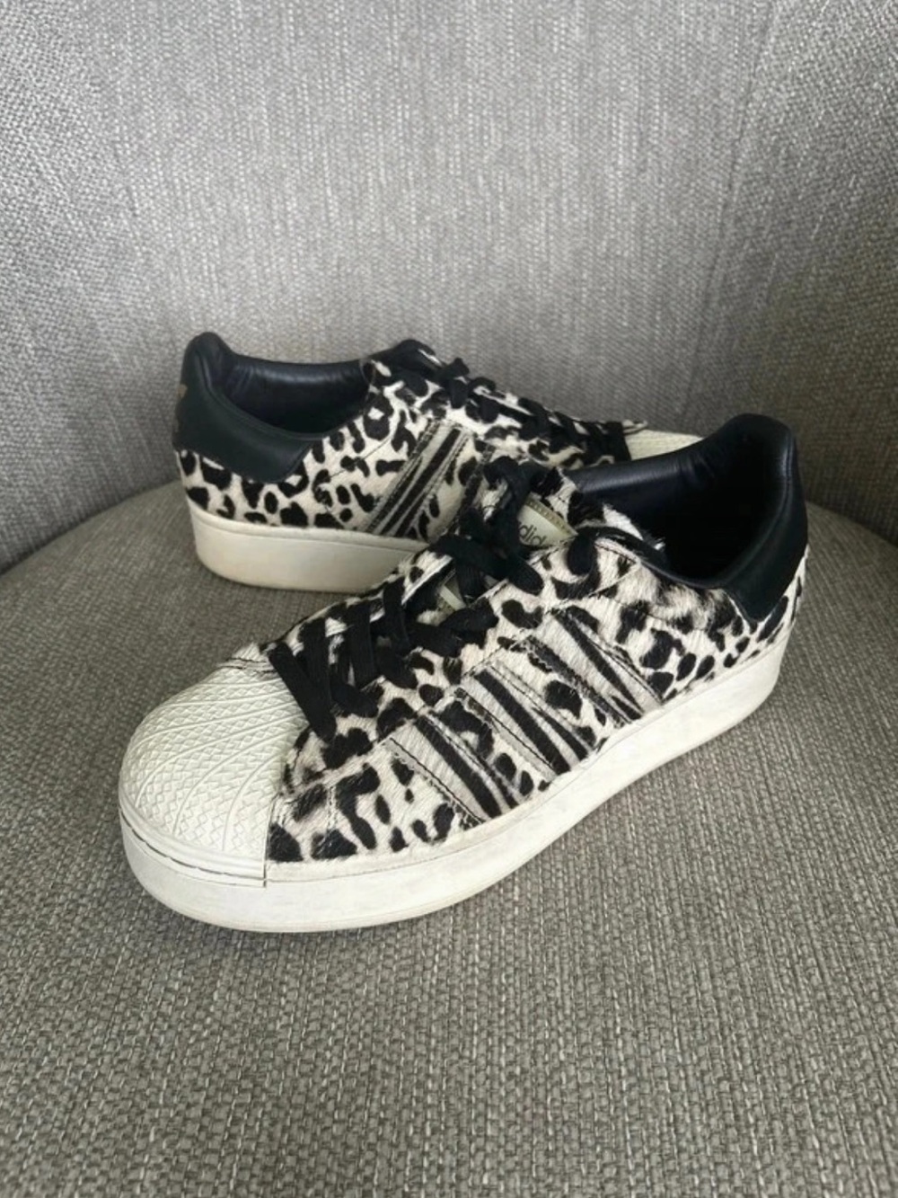 Adidas Superstar Bold Leopard Print Pony Hair Platform Sneakers